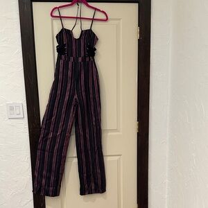 House of Harlow 1960 Black and Pink Striped Jumpsuit